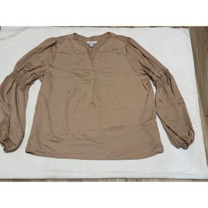 Women's Nine West Tan Smocked Puff Sleeve Blouse XL